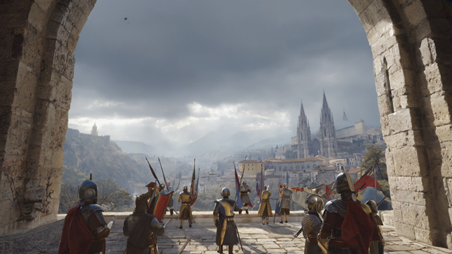 A dramatic panoramic view of medieval Iberia showing the emerging Christian king.